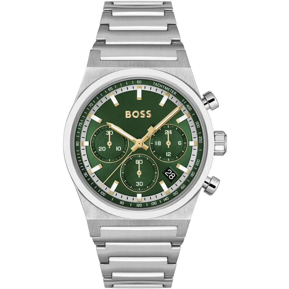 Hugo Boss Candor 1514220 Men's Silver Steel Watch with Green Dial