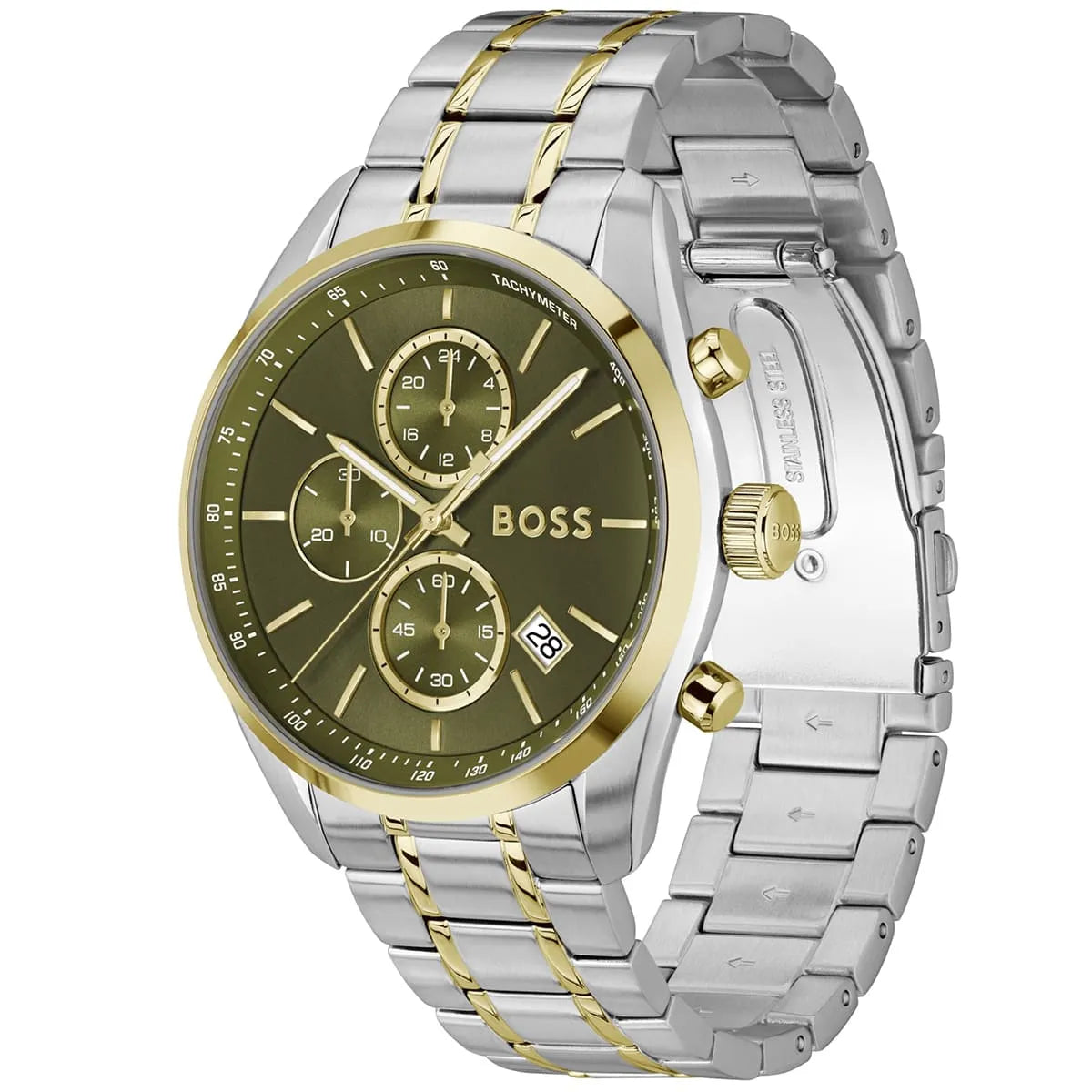 Hugo Boss Grand Prix 1514227 Green Dial Two-Tone Men's Chronograph Watch