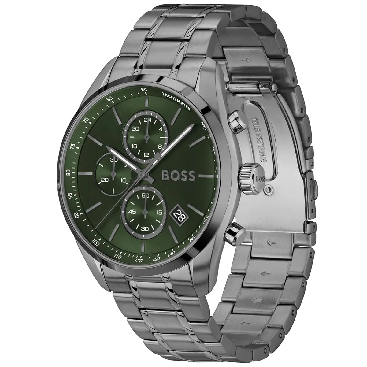Hugo Boss Integrity 1514228 Chronograph Green Dial Gunmetal Stainless Steel Men's Watch