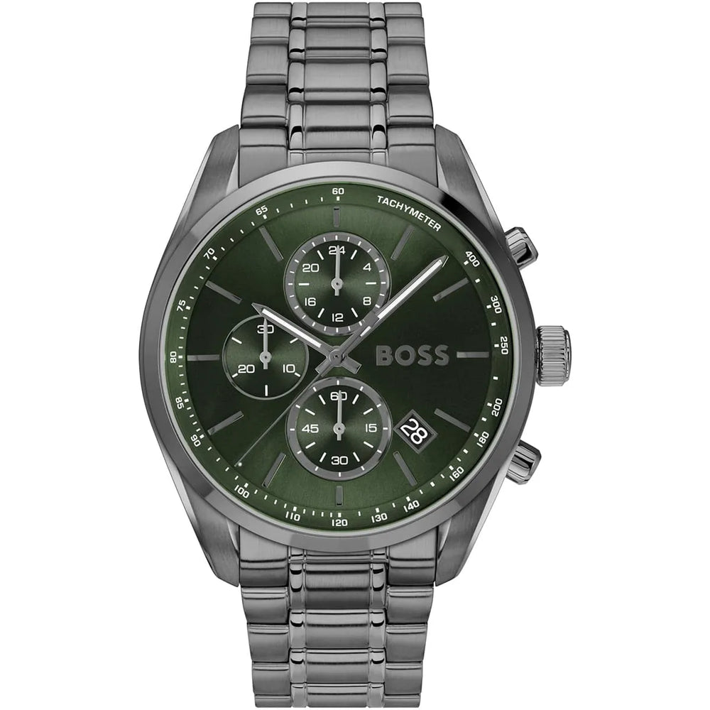 Hugo Boss Integrity 1514228 Chronograph Green Dial Gunmetal Stainless Steel Men's Watch