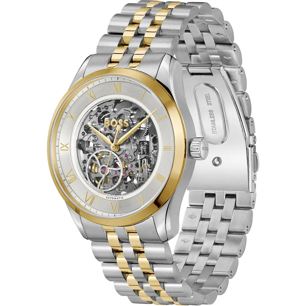 Hugo Boss Principle 1514237 Automatic Skeleton Two-Tone Stainless Steel Men's Watch