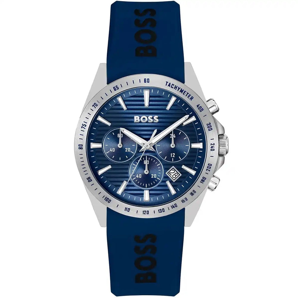 Hugo Boss Strike 1514239 Chronograph Blue Dial Navy Blue Rubber Men's Watch