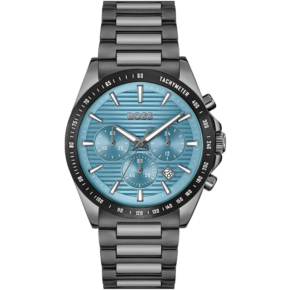 Hugo Boss Strike 1514242 Chronograph Light Blue Dial Gunmetal Stainless Steel Men's Watch