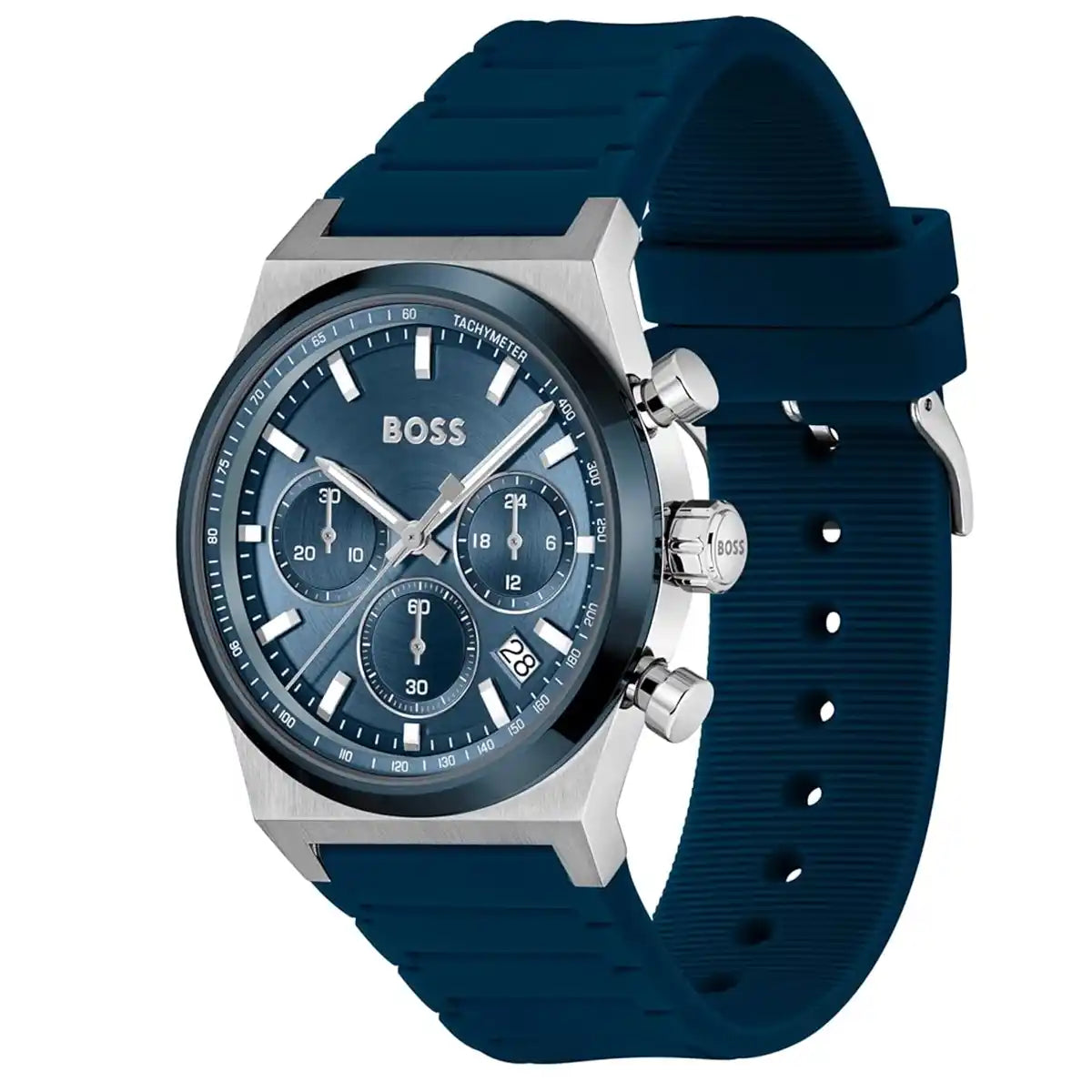Hugo Boss Candor 1514243 Chronograph Blue Dial Navy Blue Rubber Men's Watch