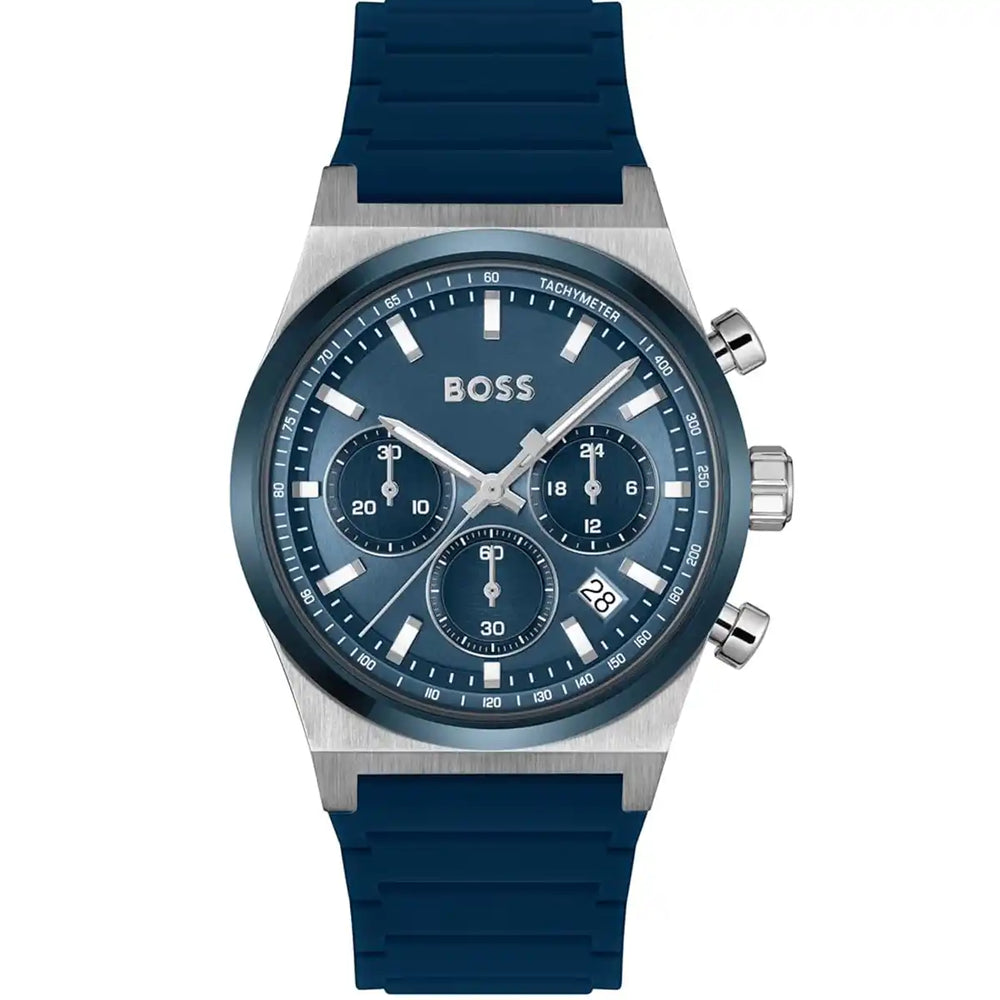Hugo Boss Candor 1514243 Chronograph Blue Dial Navy Blue Rubber Men's Watch