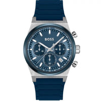 Hugo Boss Candor 1514243 Chronograph Blue Dial Navy Blue Rubber Men's Watch