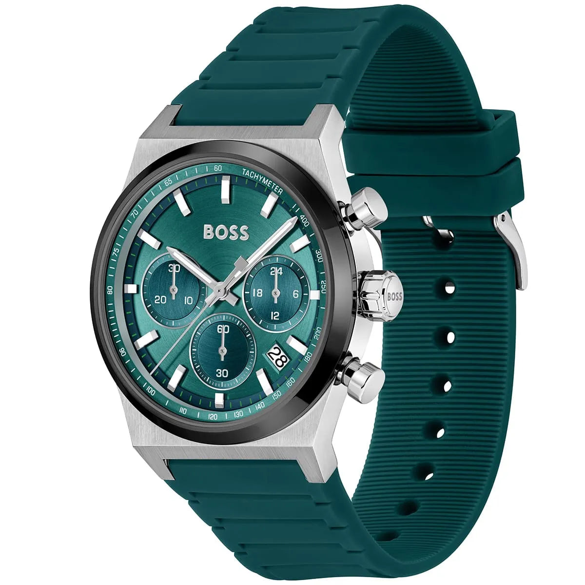 Hugo Boss Candor 1514244 Chronograph Green Dial Emerald Green Rubber Men's Watch
