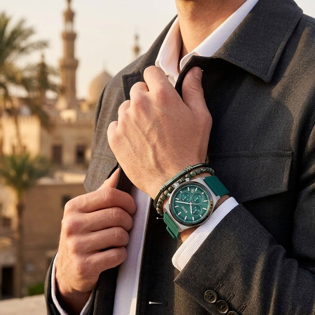 Hugo Boss Candor 1514244 Chronograph Green Dial Emerald Green Rubber Men's Watch