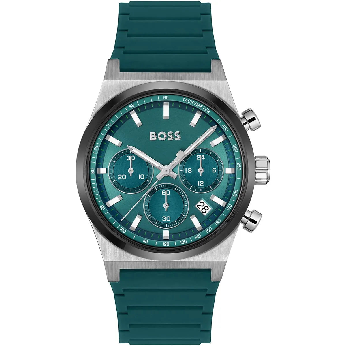 Hugo Boss Candor 1514244 Chronograph Green Dial Emerald Green Rubber Men's Watch