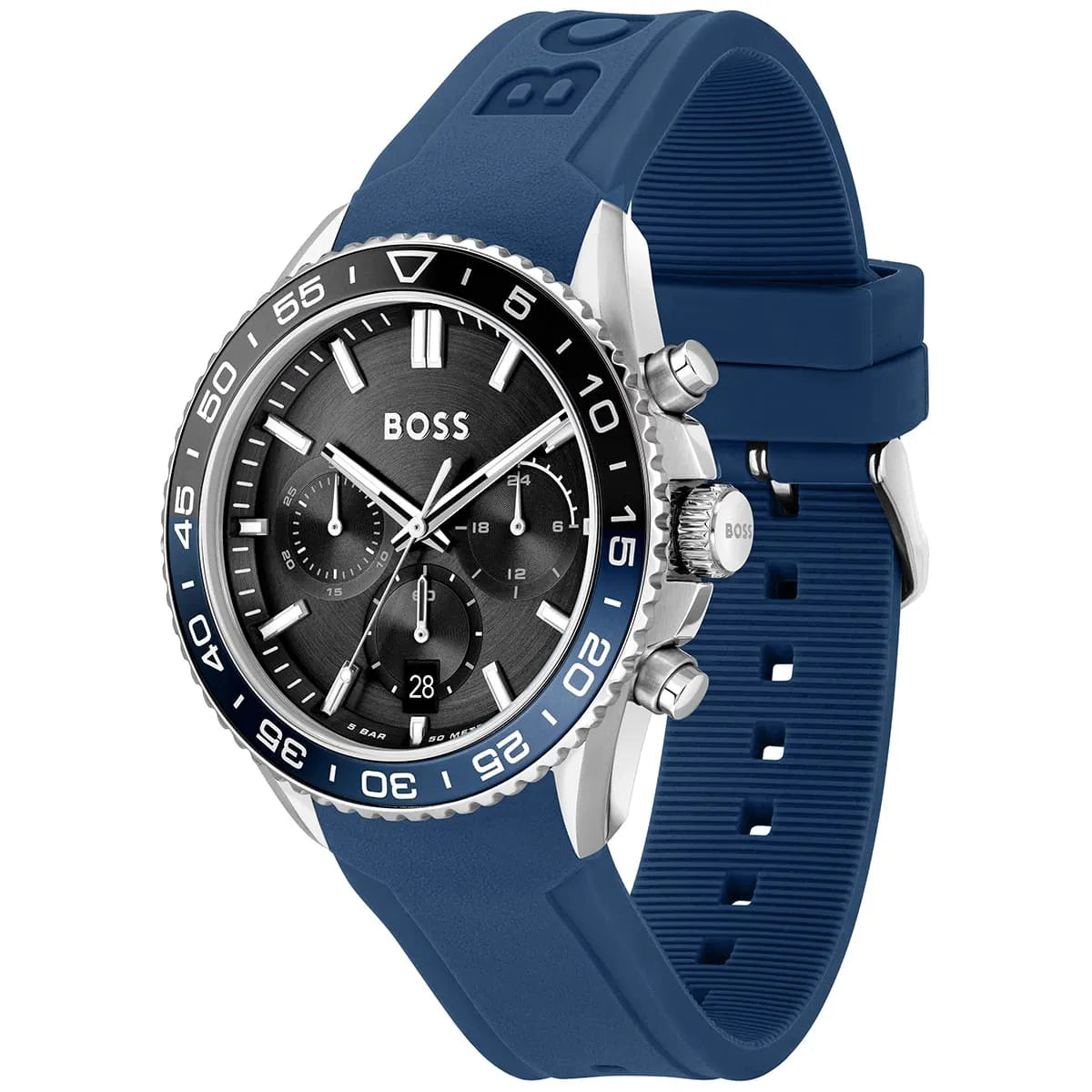 Hugo Boss Runner 1514245 Chronograph Black Dial Blue Rubber Men's Watch