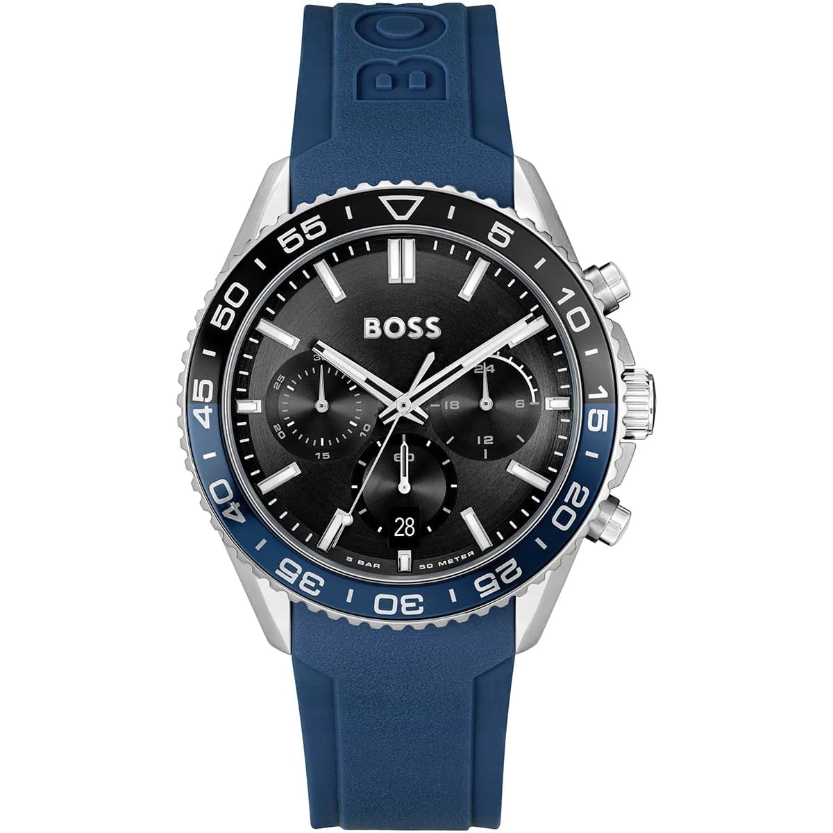 Hugo Boss Runner 1514245 Chronograph Black Dial Blue Rubber Men's Watch