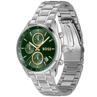 Hugo Boss Grand Prix 1514265 Chronograph Green Dial Silver Stainless Steel Men's Watch