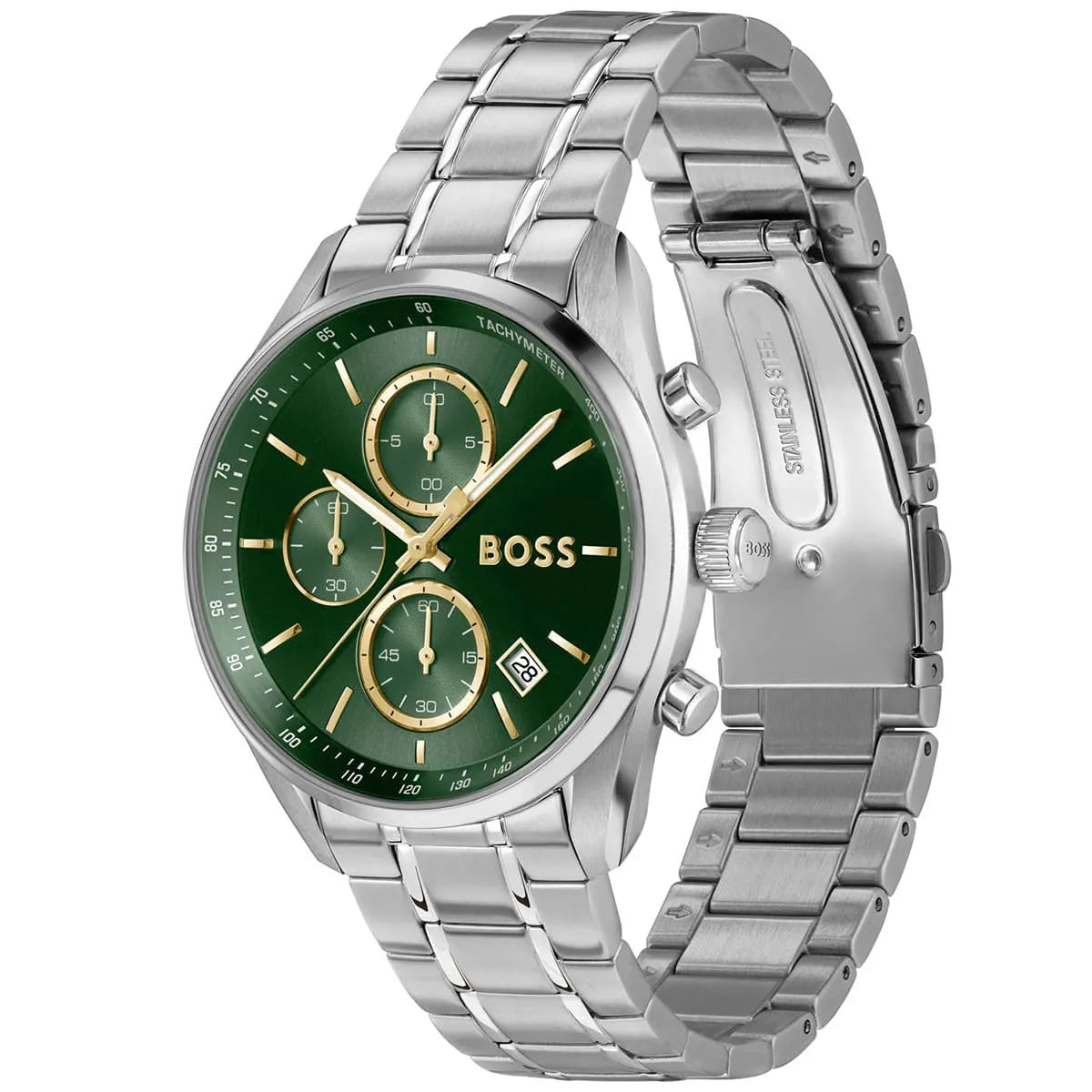 Hugo Boss Grand Prix 1514265 Chronograph Green Dial Silver Stainless Steel Men's Watch