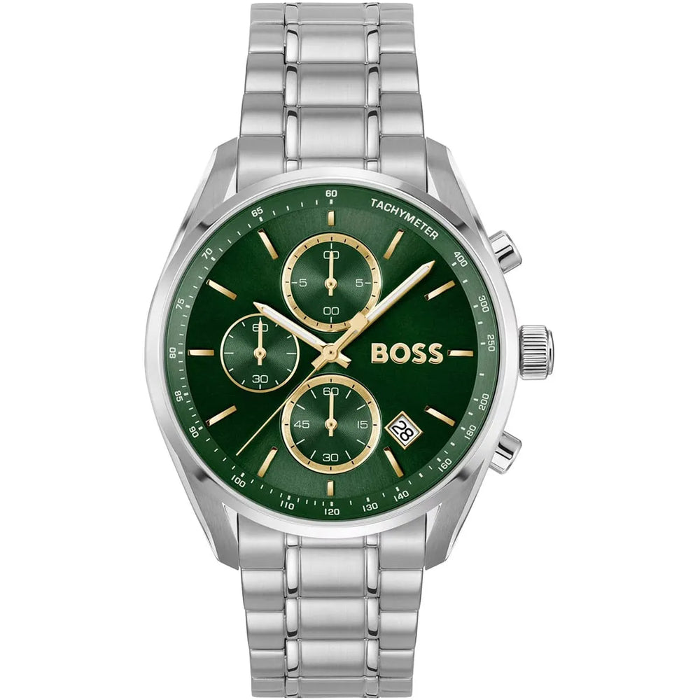 Hugo Boss Grand Prix 1514265 Chronograph Green Dial Silver Stainless Steel Men's Watch