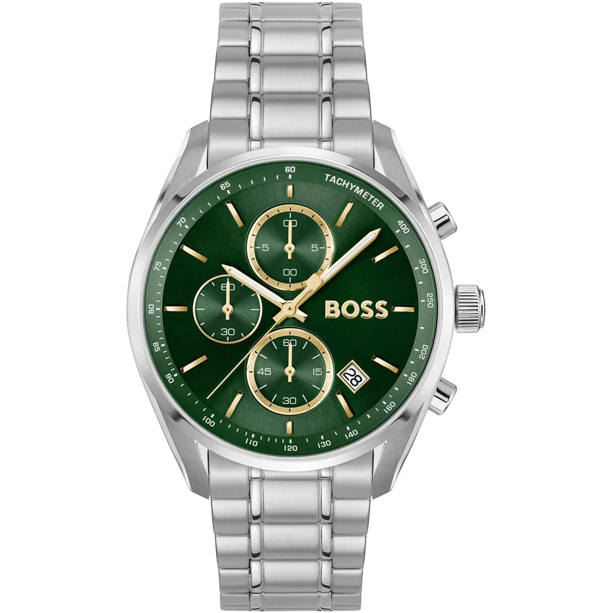 Hugo Boss Grand Prix 1514265 Chronograph Green Dial Silver Stainless Steel Men's Watch