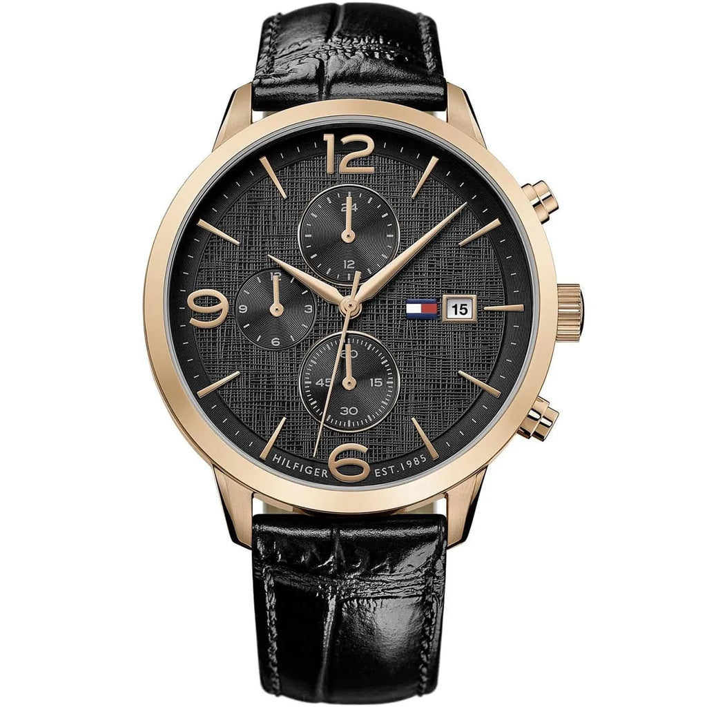 Tommy Hilfiger Liam 1710358 Gold Case Black Dial Black Leather Men's Watch