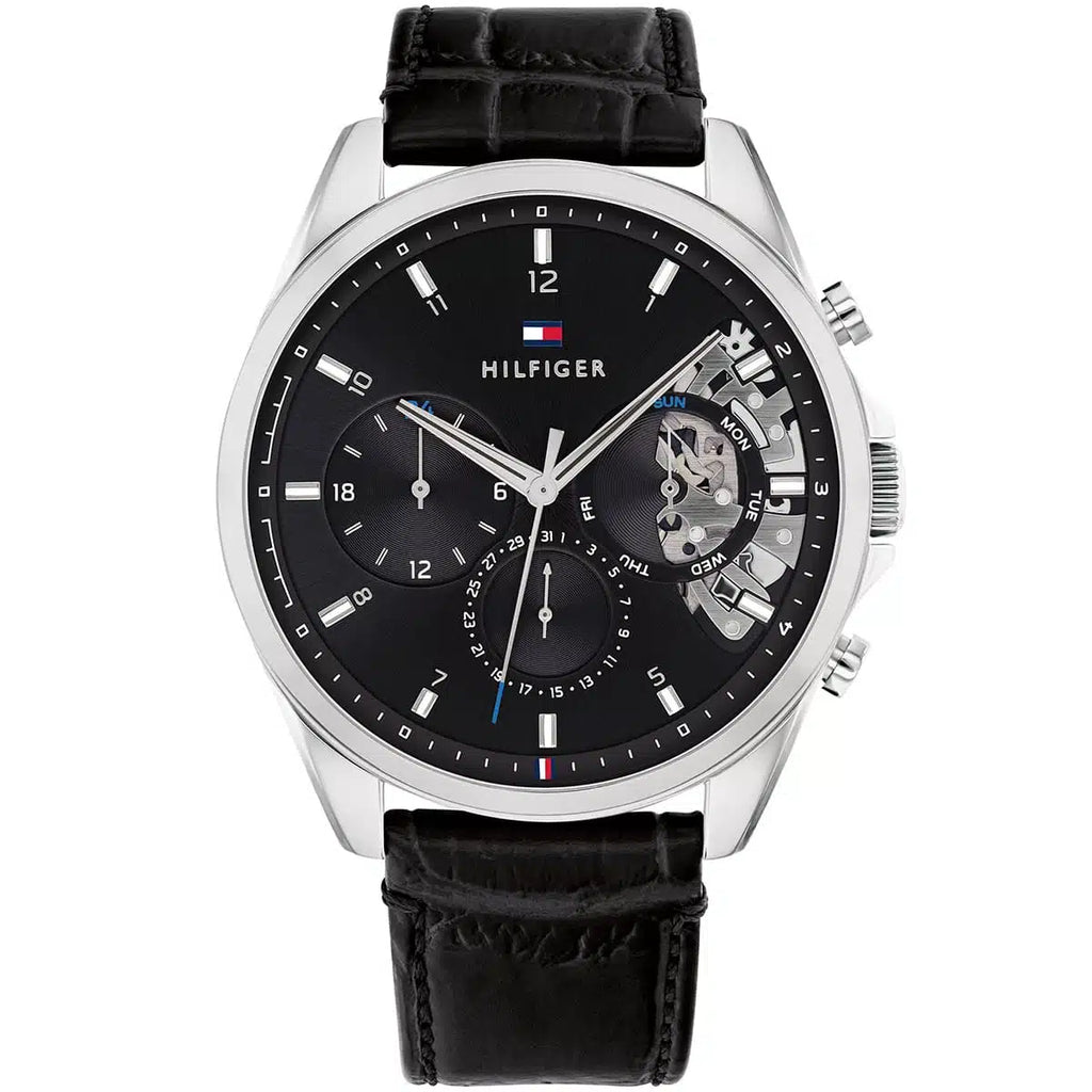 Tommy Hilfiger Damon 1710449 Multi-Function Black Dial Men's Black Leather Watch
