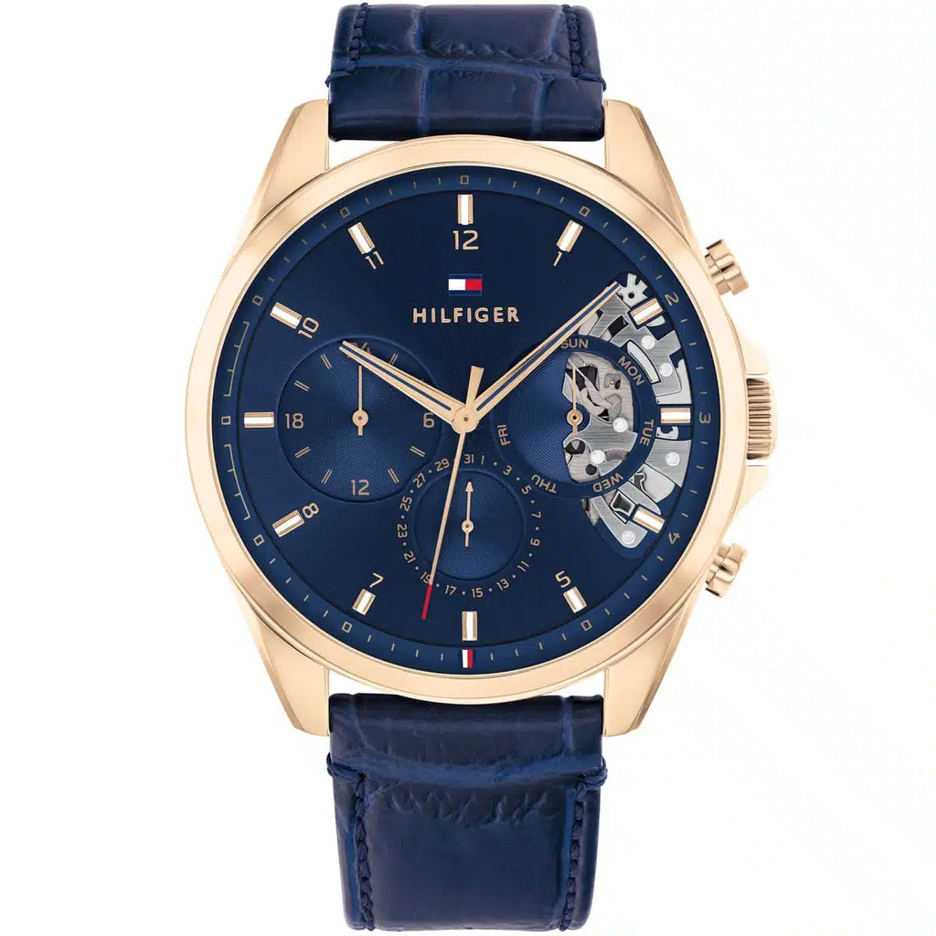 Tommy Hilfiger Damon 1710451 Multi-Function Blue Dial Men's Blue Leather Watch