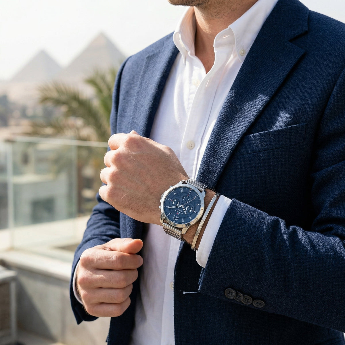 Tommy Hilfiger Kyle 1710492 Multi-Function Blue Dial Men's Silver Steel Watch