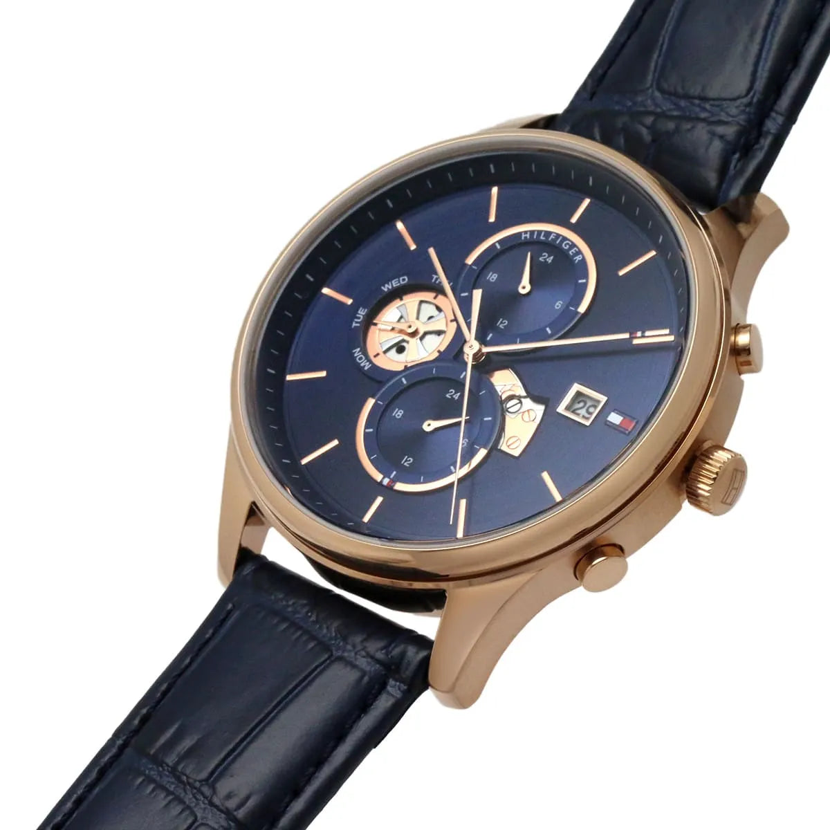 Tommy Hilfiger Weston 1710503 Rose Gold Tone Blue Dial Men's Blue Leather Watch