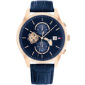 Tommy Hilfiger Weston 1710503 Rose Gold Tone Blue Dial Men's Blue Leather Watch