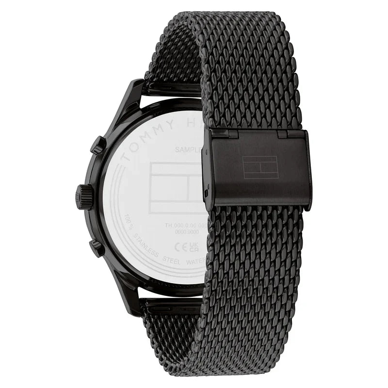 Tommy Hilfiger Weston 1710505 Two-Tone Black Dial Men's Black Stainless Steel Mesh Watch