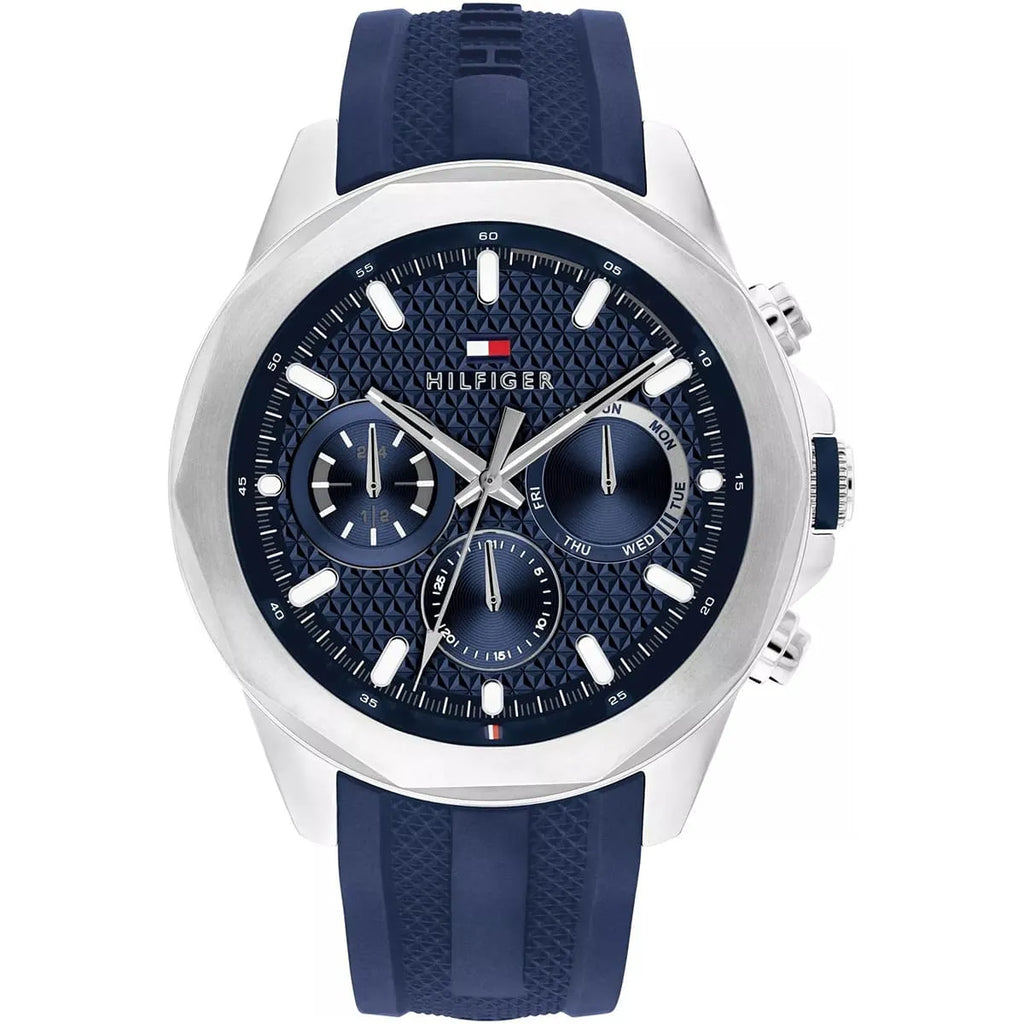 Tommy Hilfiger Lars 1710649 Silver Blue Dial Blue Rubber Men's Watch