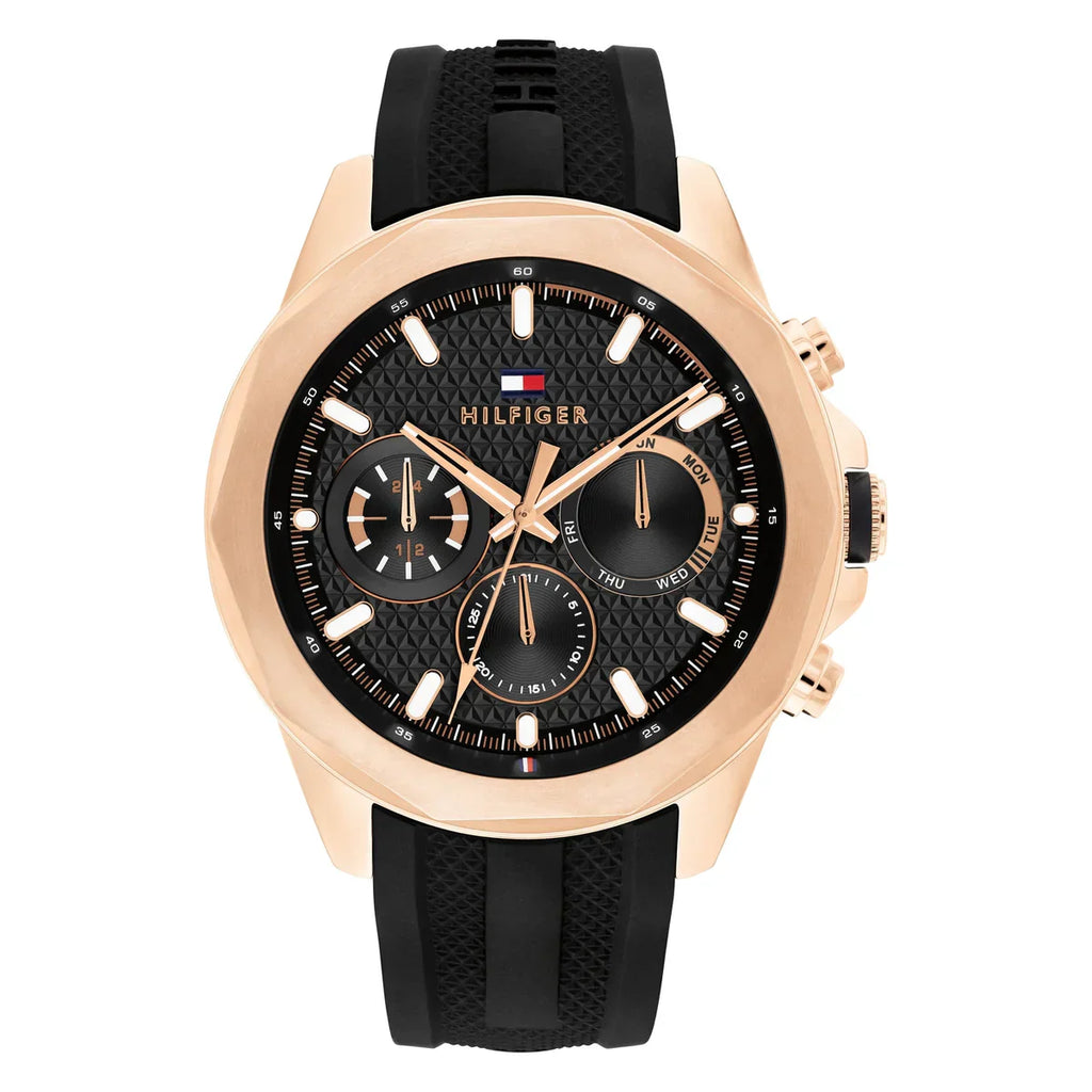 Tommy Hilfiger Lars  1710650 Rose Gold Black Dial Black Rubber Men's Watch