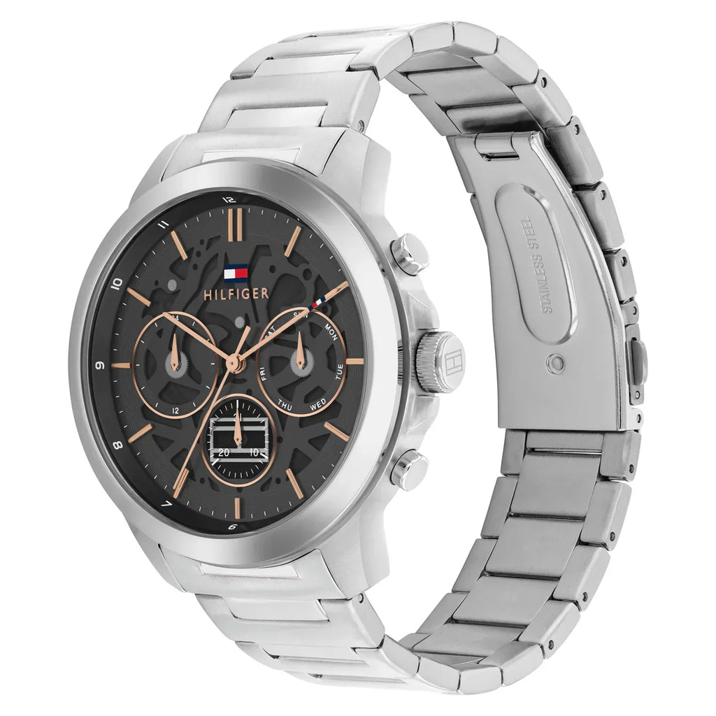 Tommy Hilfiger Henry 1710683 Silver Grey Skeleton Dial Rose Gold Accents Watch
