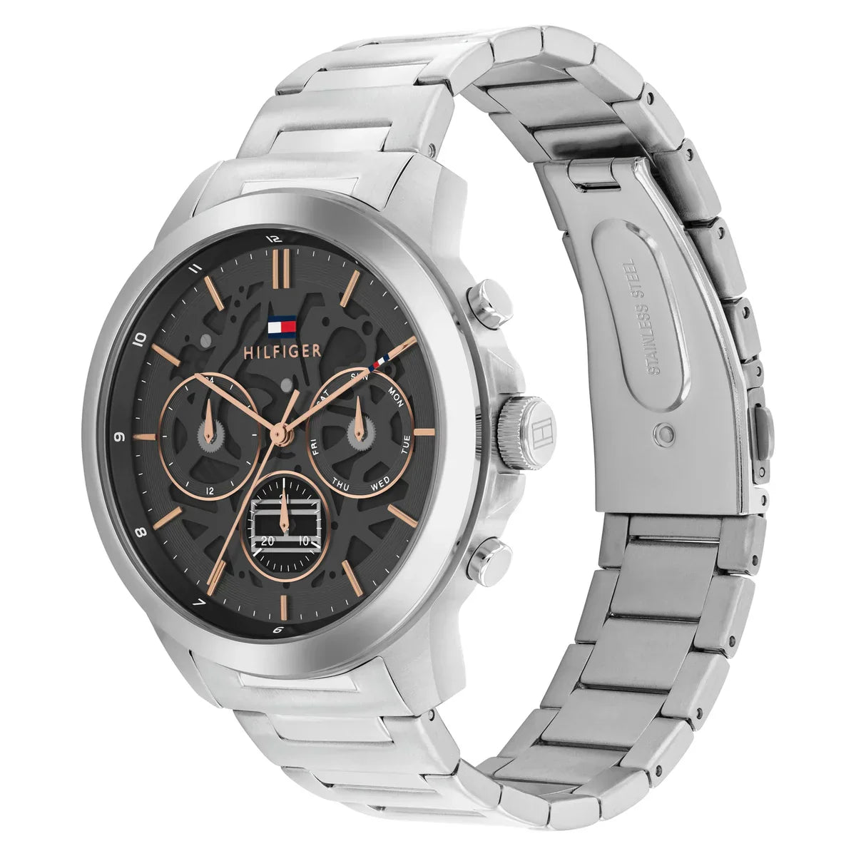 Tommy Hilfiger Henry 1710683 Silver Grey Skeleton Dial Rose Gold Accents Watch