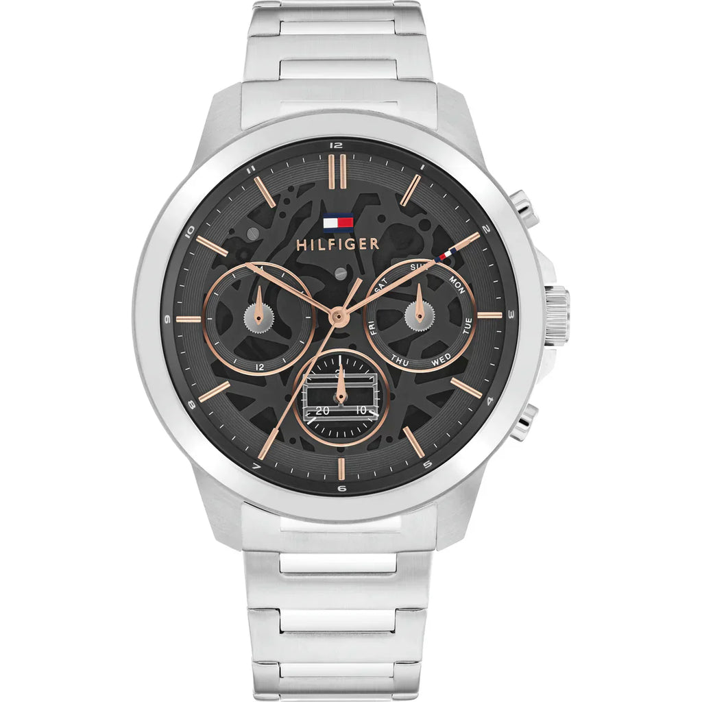 Tommy Hilfiger Henry 1710683 Silver Grey Skeleton Dial Rose Gold Accents Watch
