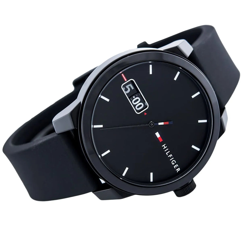 Tommy Hilfiger Denim 1791382 All Black Rubber Strap Men's Watch