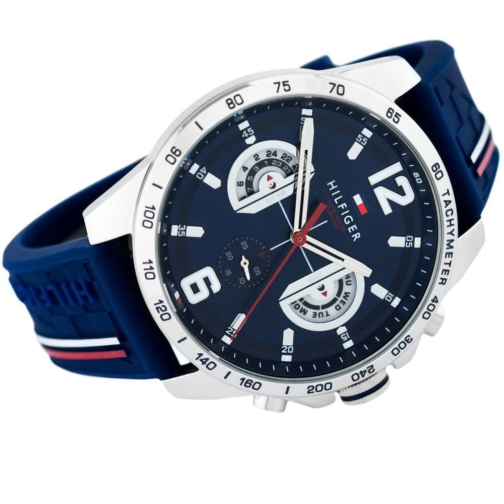 Tommy Hilfiger Decker 1791476 Silver Case Blue Dial Blue Rubber Men's Watch