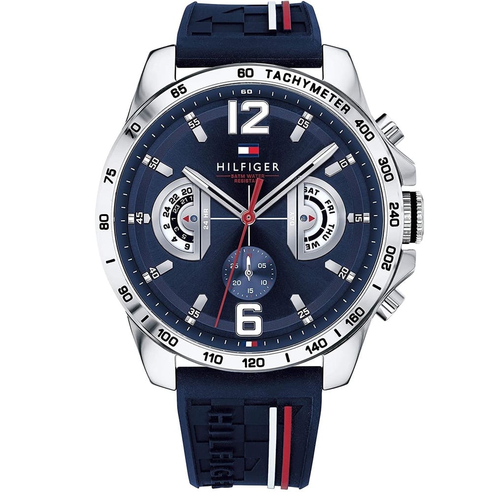 Tommy Hilfiger Decker 1791476 Silver Case Blue Dial Blue Rubber Men's Watch