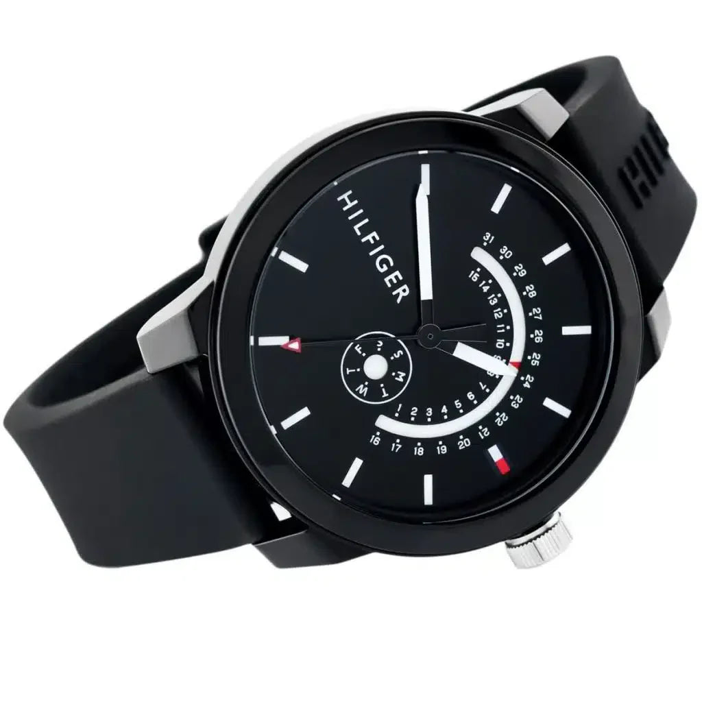 Tommy Hilfiger Brooklyn 1791483 Multi-Function Black Dial Men's Black Rubber Watch