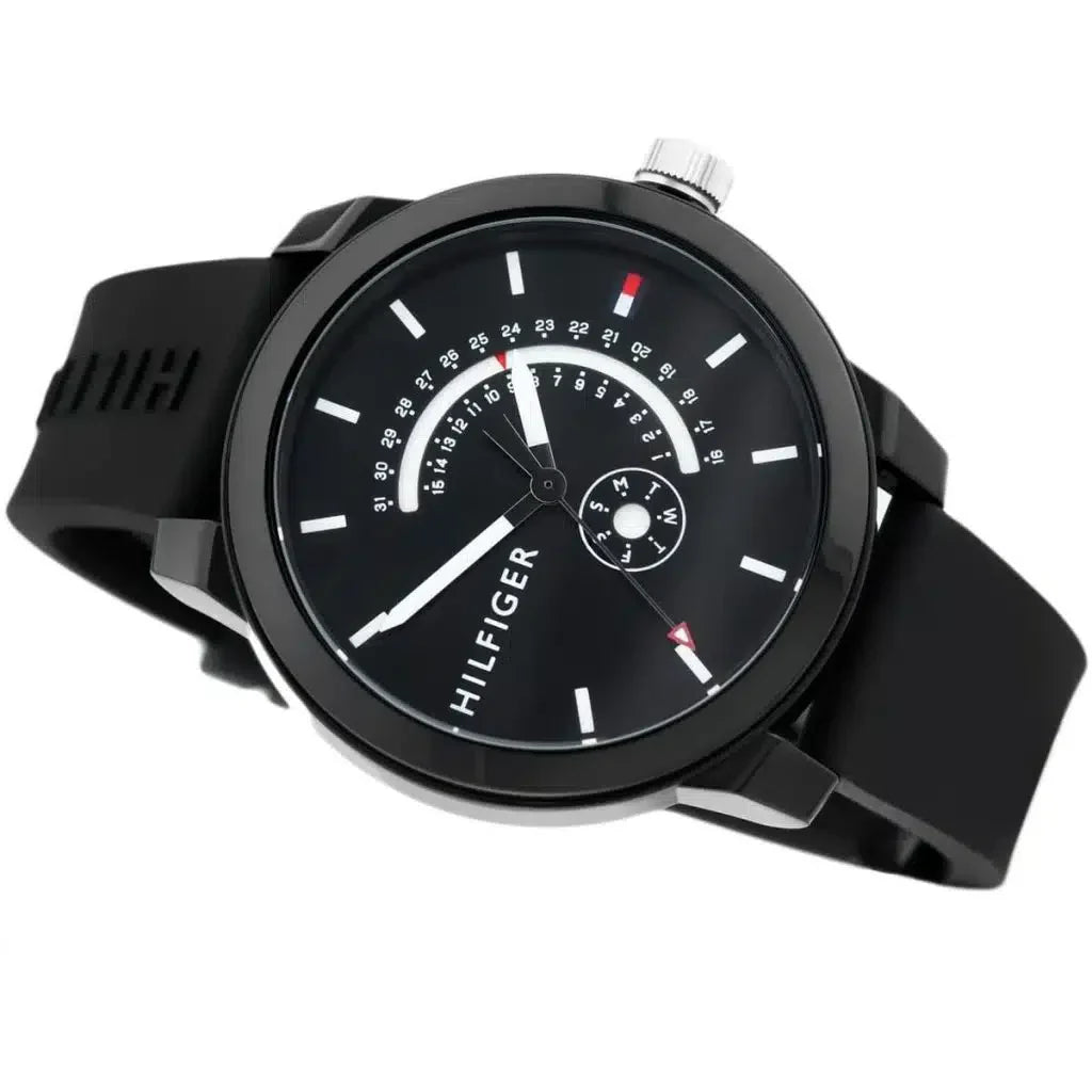 Tommy Hilfiger Brooklyn 1791483 Multi-Function Black Dial Men's Black Rubber Watch