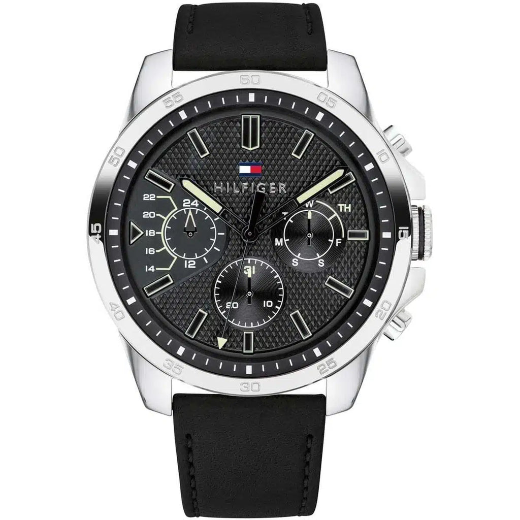 Tommy Hilfiger Oliver 1791563 Multi-Function Black Dial Men's Black Rubber Watch