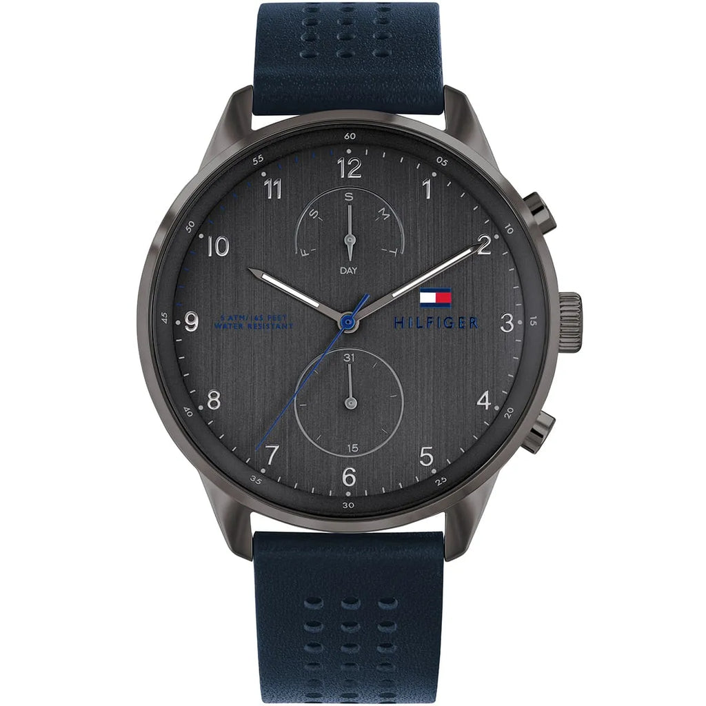 Tommy Hilfiger Chase 1791578 Gunmetal Gray Dial Blue Leather Men's Watch