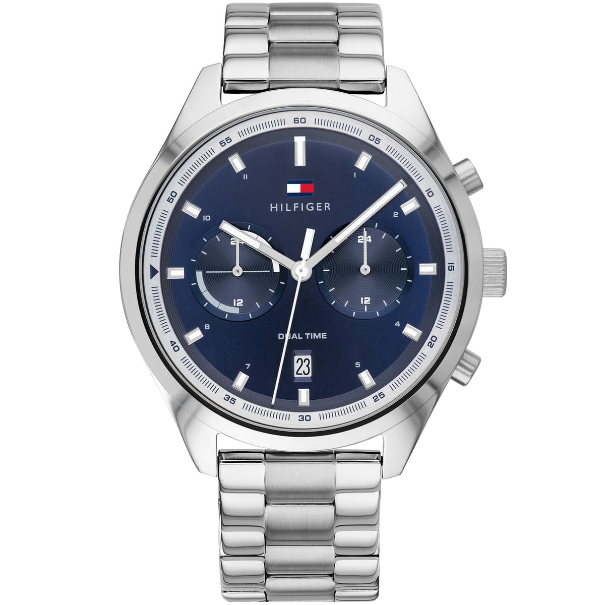 Tommy Hilfiger Bennett 1791725 Silver-Tone Blue Dial Dual-Time Men's Watch
