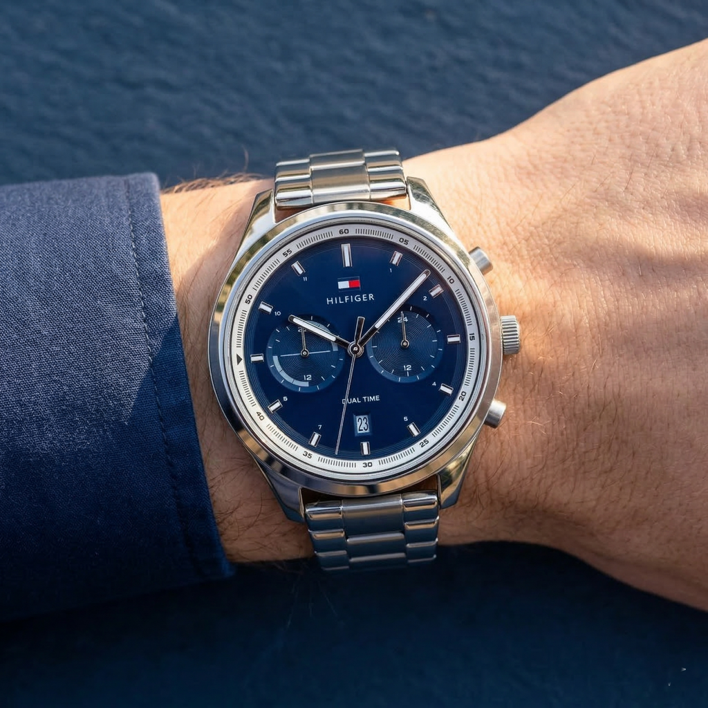 Tommy Hilfiger Bennett 1791725 Silver-Tone Blue Dial Dual-Time Men's Watch