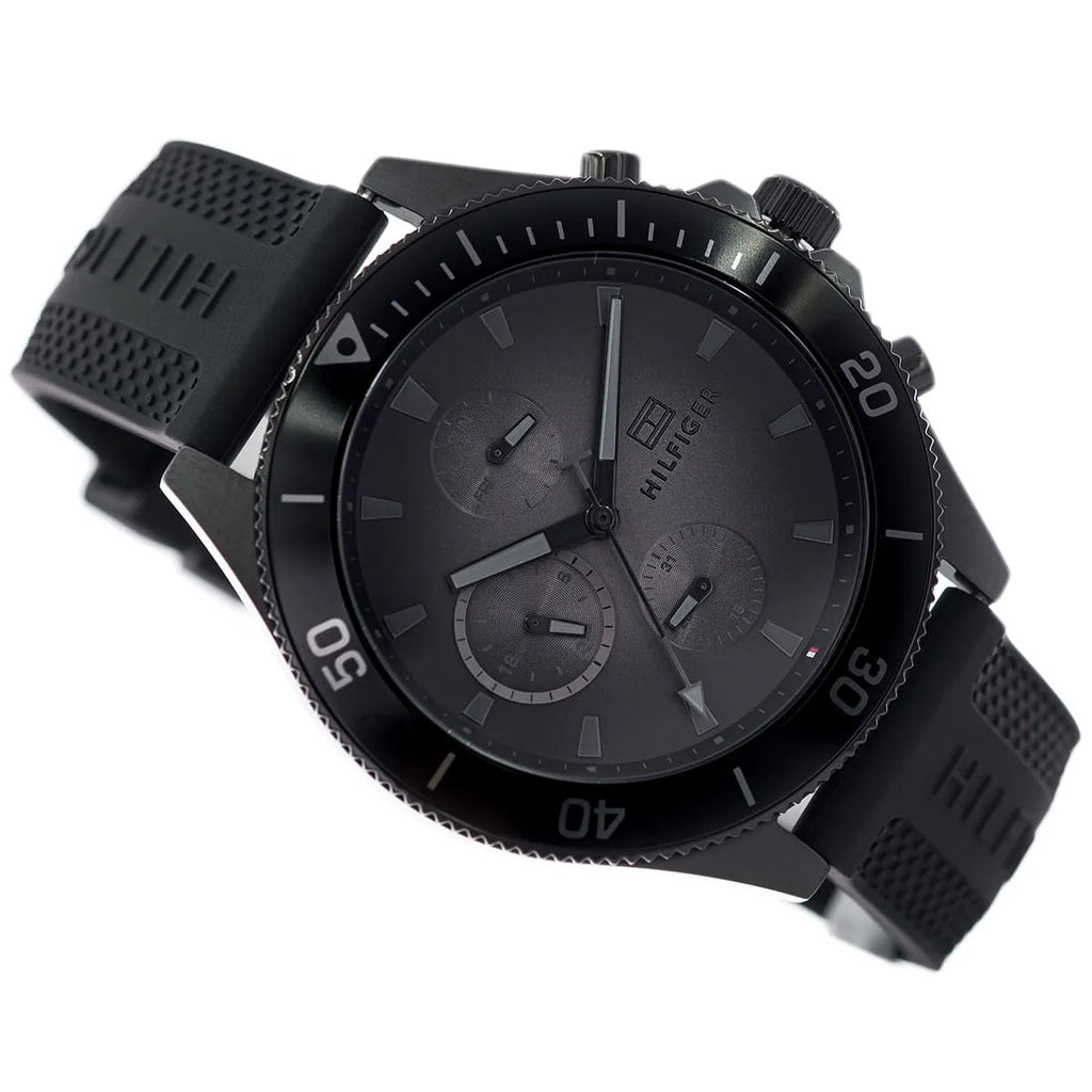 Tommy Hilfiger Larson 1791921 Multi-Function Black Dial Men's Black Rubber Watch