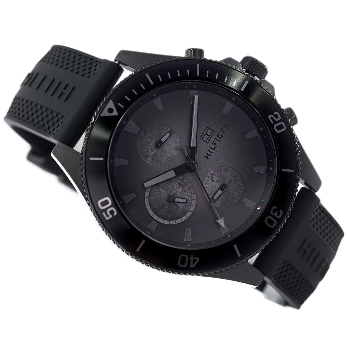 Tommy Hilfiger Larson 1791921 Multi-Function Black Dial Men's Black Rubber Watch