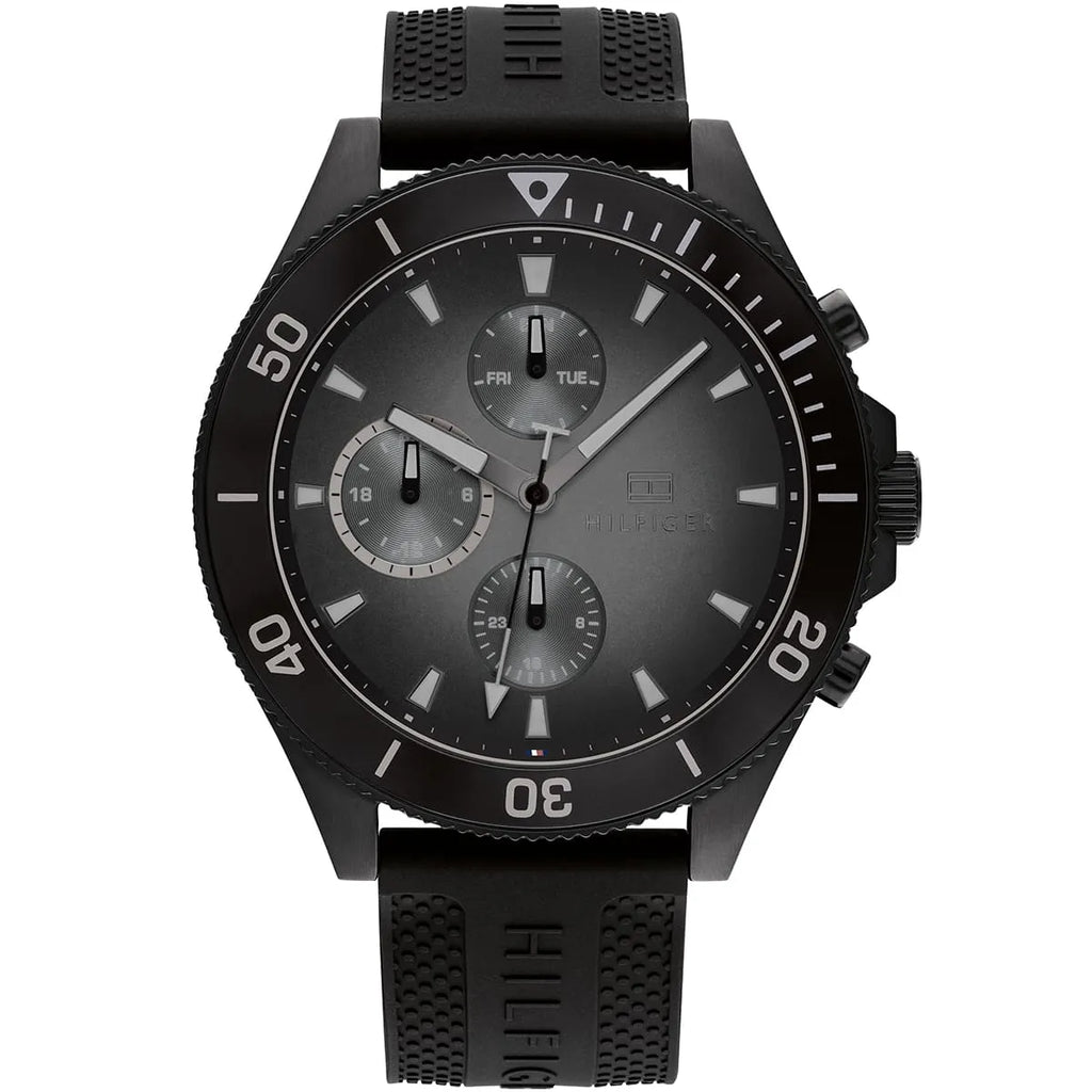 Tommy Hilfiger Larson 1791921 Multi-Function Black Dial Men's Black Rubber Watch