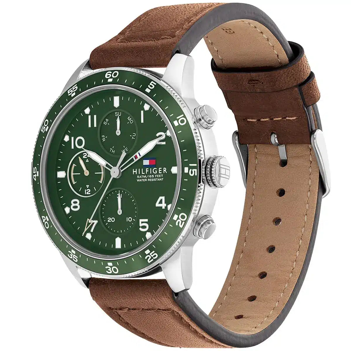 Tommy Hilfiger Jimmy 1791948 Multi-Function Green Dial Men's Brown Leather Watch