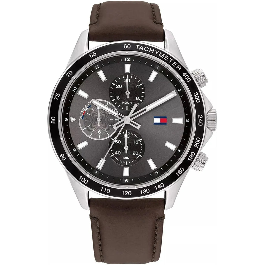 Tommy Hilfiger Miles 1792015 Silver Case Gray Dial Brown Leather Men's Watch