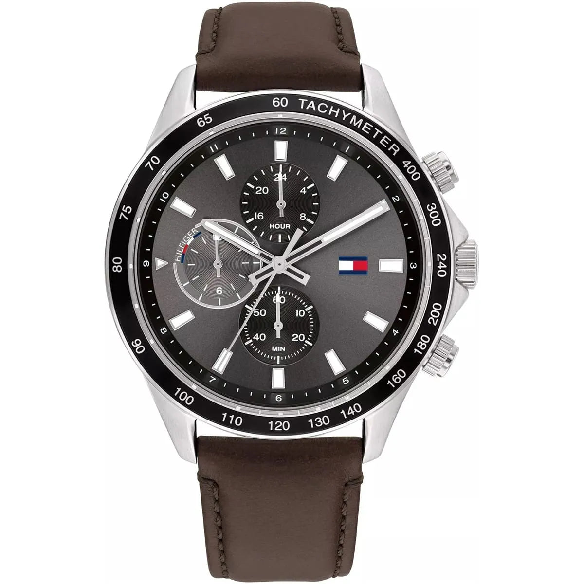 Tommy Hilfiger Miles 1792015 Silver Case Gray Dial Brown Leather Men's Watch