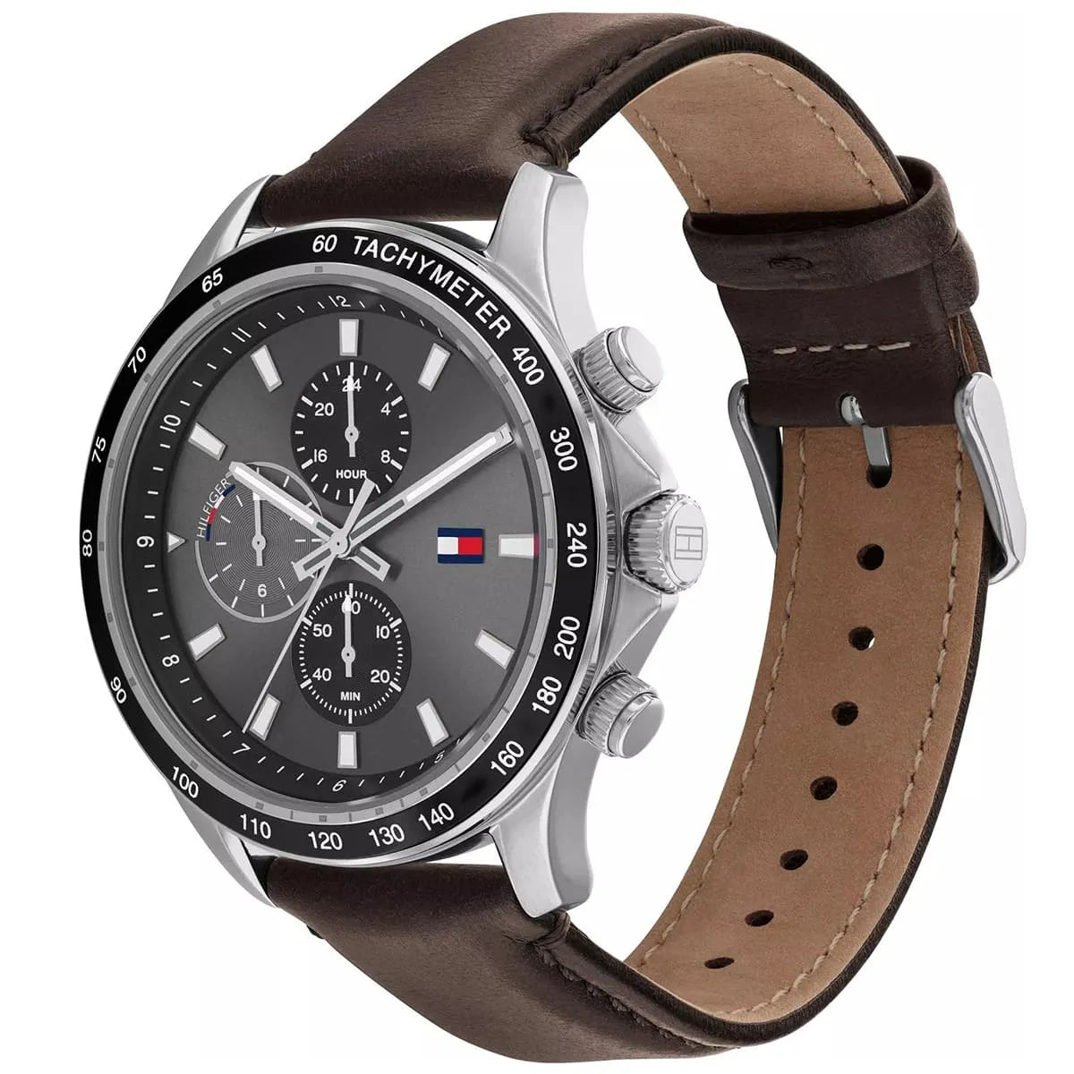 Tommy Hilfiger Miles 1792015 Silver Case Gray Dial Brown Leather Men's Watch