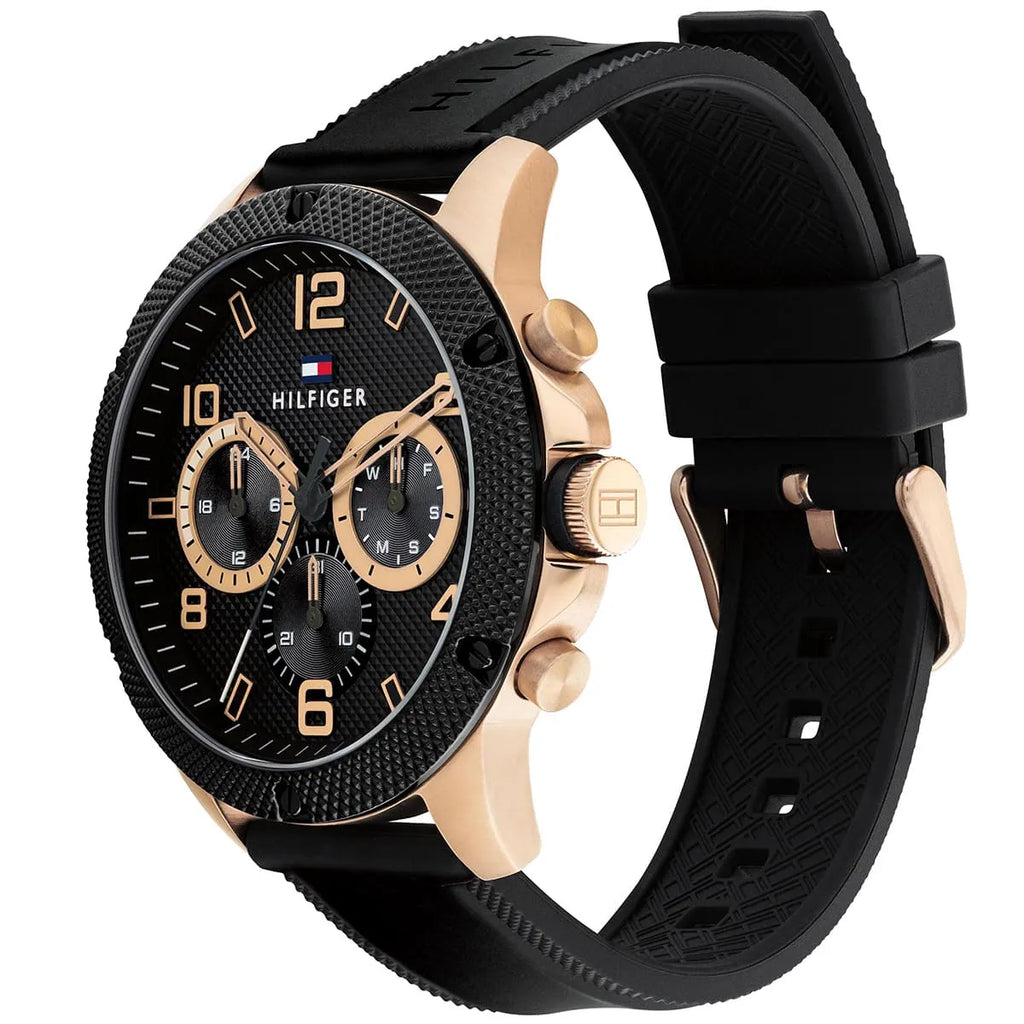 Tommy Hilfiger Blaze 1792028 Multi-Function Black Dial Men's Black Rubber Watch