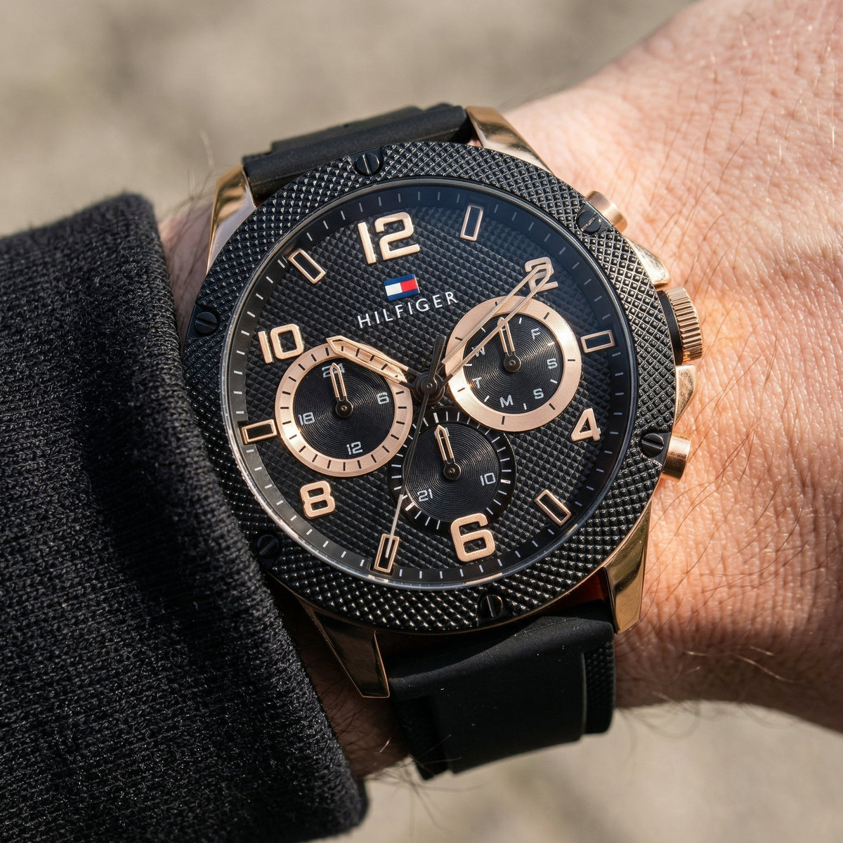 Tommy Hilfiger Blaze 1792028 Multi-Function Black Dial Men's Black Rubber Watch