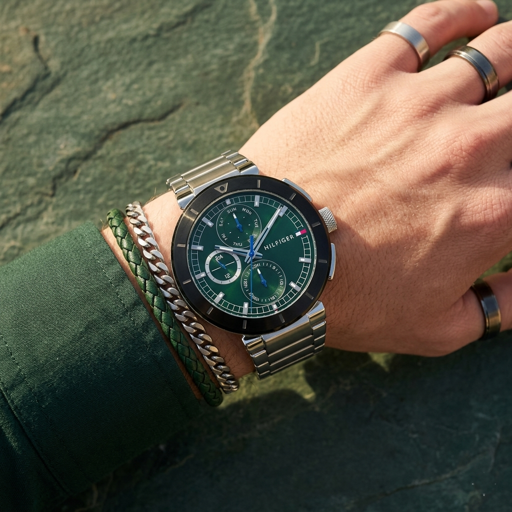 Tommy Hilfiger Lorenzo 1792117 Silver-Tone Green Dial Men's Watch